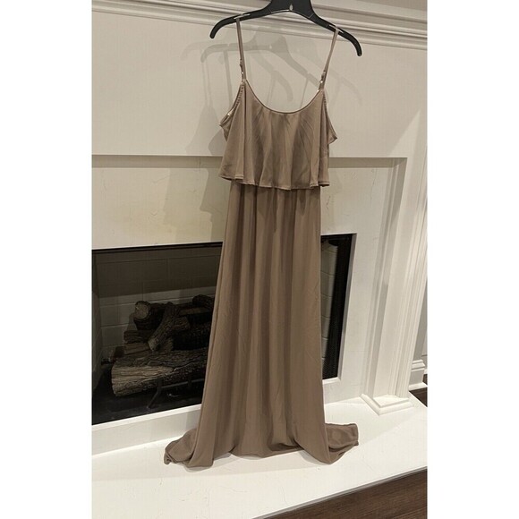 Show Me Your Mumu Caitlin Ruffle Maxi Dress Cold Shoulder Gown Dune Chiffon XS - Picture 3 of 5